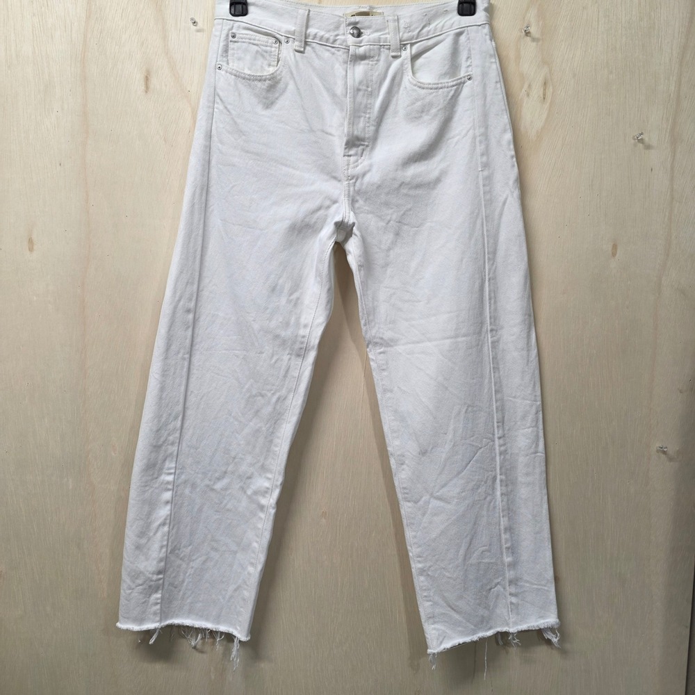 Madewell White Pieced Barrel Leg Jeans High Rise Raw Hem 27